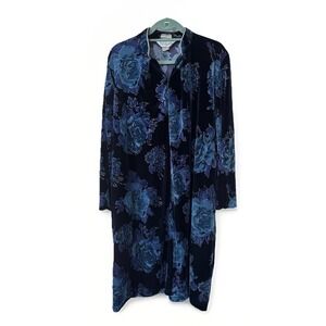 VTG Neiman Marcus Diamond Tea Womens Velvet Robe Sz X/S Blue Rose House Coat